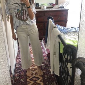 white wide leg flare crop jeans